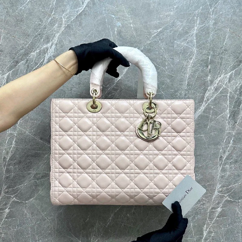 Luxury Christian Dior crossbody bags with a chain - link strap*Like New* Lady Large Lambskin Sakura Pink LGHW