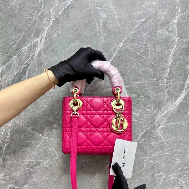 Christian Dior bags with a detachable coin purse inside*Like New* Lady Mini Lambskin Hot Pink GHW