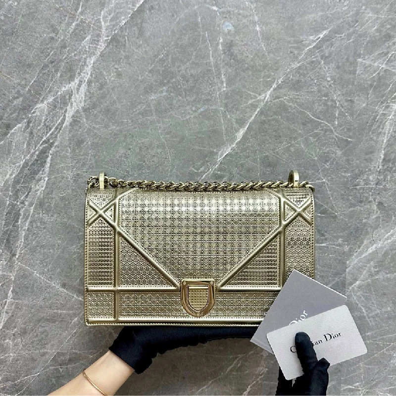 Christian Dior bags with a side - pocket for holding a water bottle*Like New In Box* Diorama Medium Ama Micro-Cannage Flap Gold Metalic