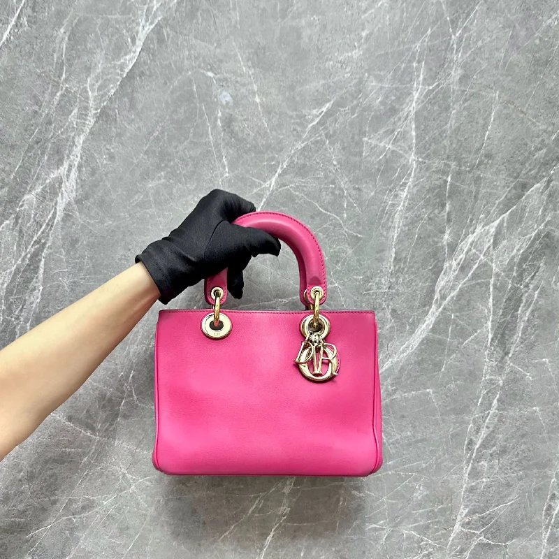 Christian Dior Saddle bags with a distressed leather finish*No strap* Diorissimo Mini Tote Smooth Calfskin Hot Pink