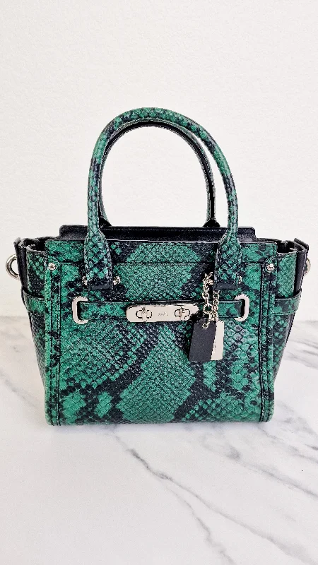 Coach backpacks with a padded laptop sleeve for travel and workCoach Swagger 21 in Green & Black Snake Print - Handbag Crossbody Bag - Coach 38360